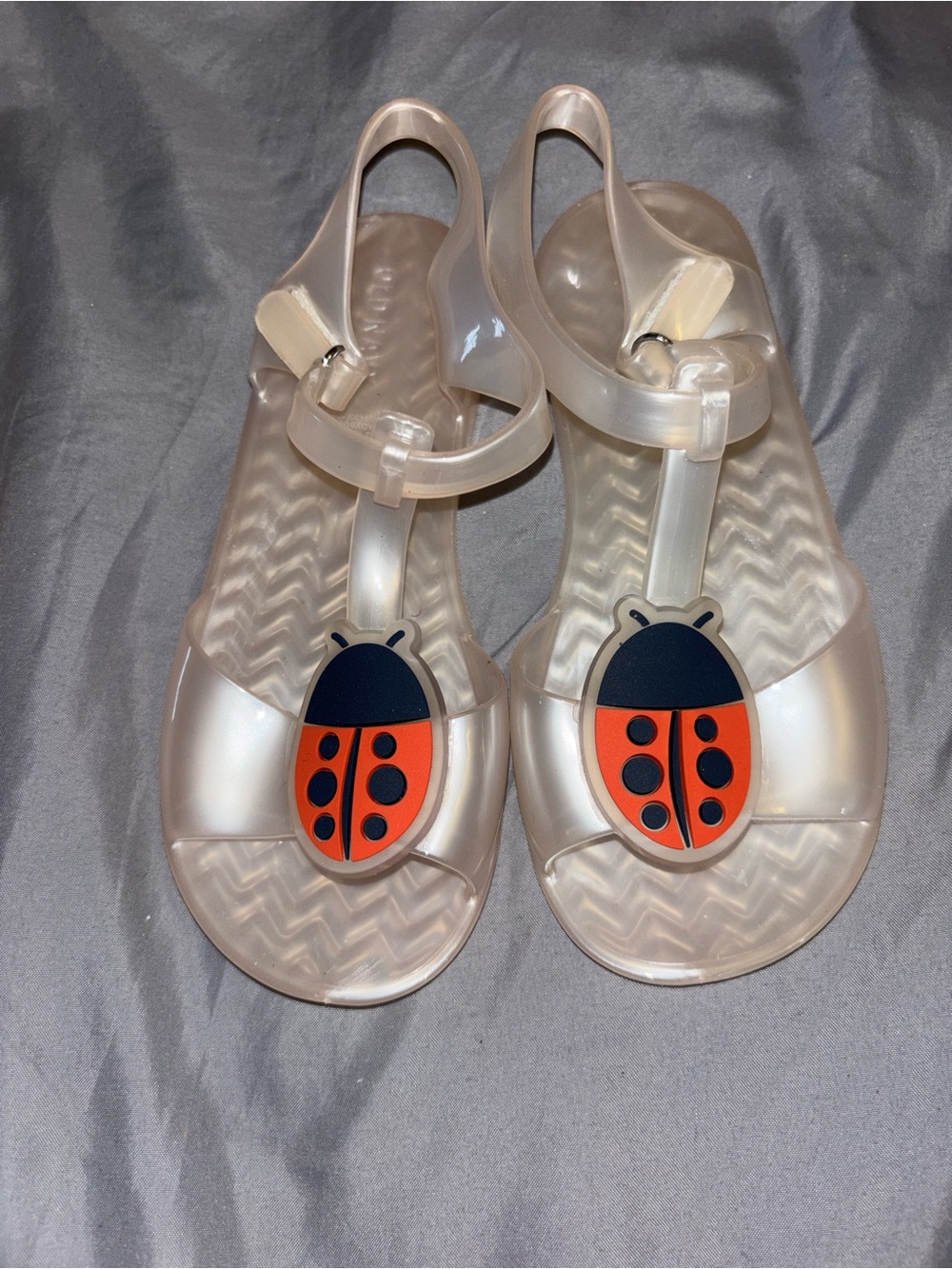 Clear Jelly Sandals with Ladybug Accent